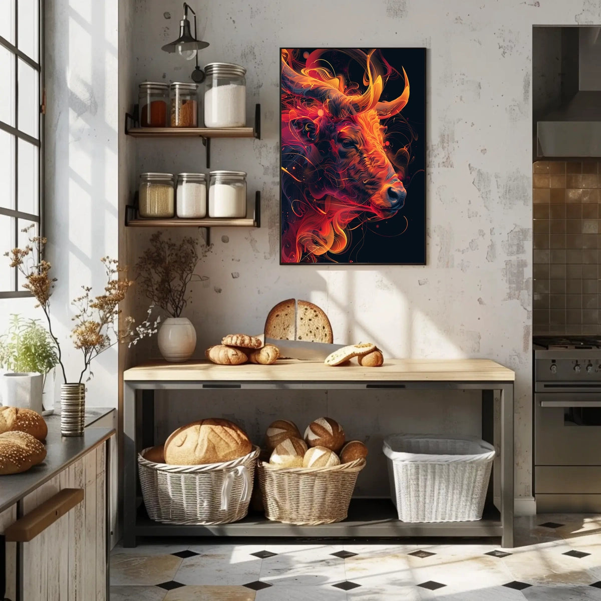 Fiery Bull Abstraction Abstract Poster