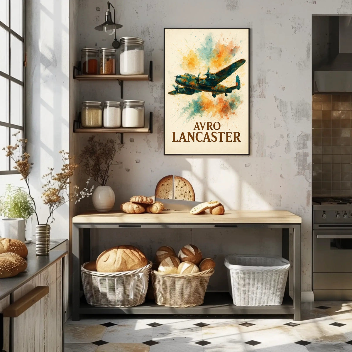 Avro Lancaster WWII Bomber Watercolor Art Poster