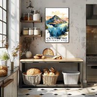 Crater Lake Watercolor Wall Art Poster