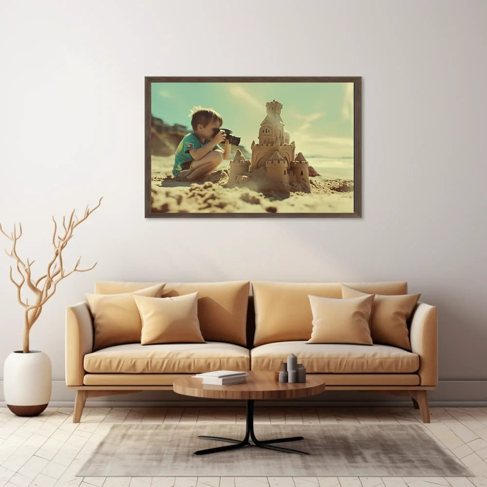 Nostalgic Beach Scene Sandcastle Photography Poster