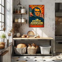 Andrew Johnson 17th President of the United States Colorful Comic Book Style Poster