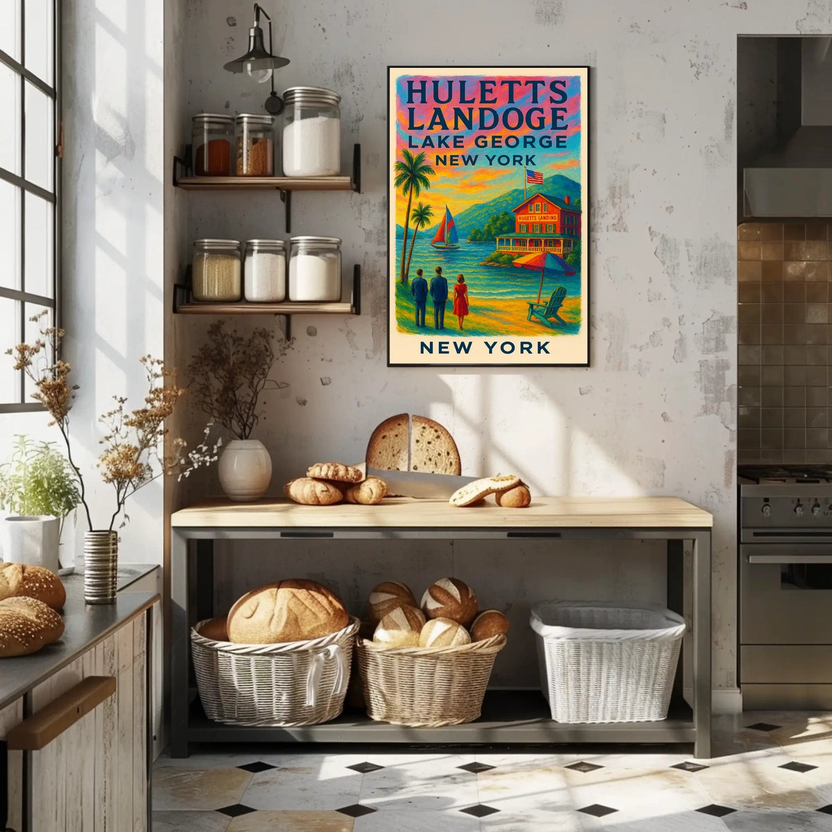Serene Lake George Lakeside Sunset Poster Vintage Wall Art
