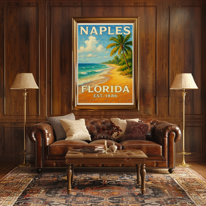 Naples Florida Beach Palms Surf Coastline Travel Poster