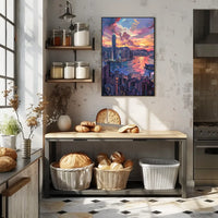 Hong Kong Sunset Cityscape Modern Art Poster