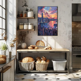 Hong Kong Sunset Cityscape Modern Art Poster
