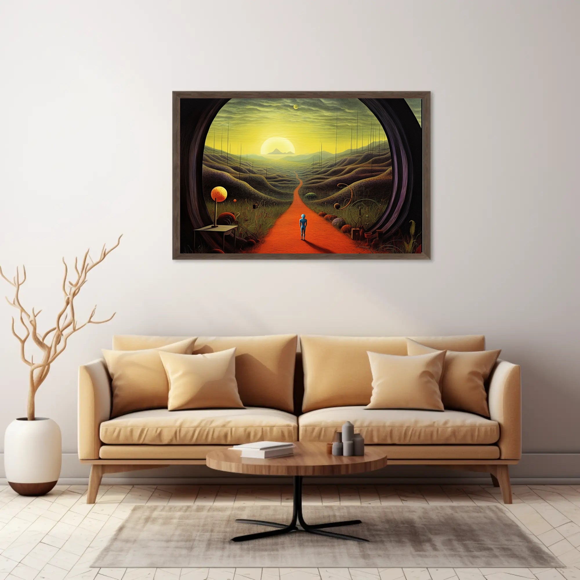 Surreal Explorer Landscape Portal: Futuristic Sci-Fi Poster