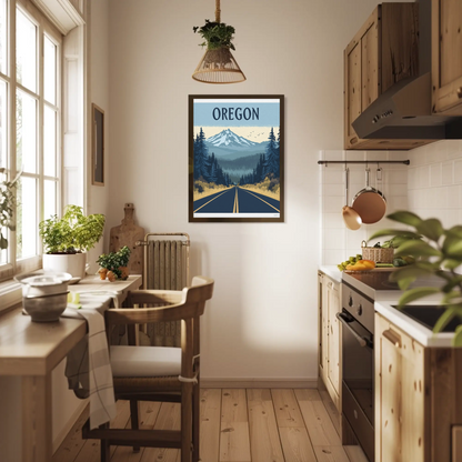Oregon Road to the Mountains Vintage Travel Poster