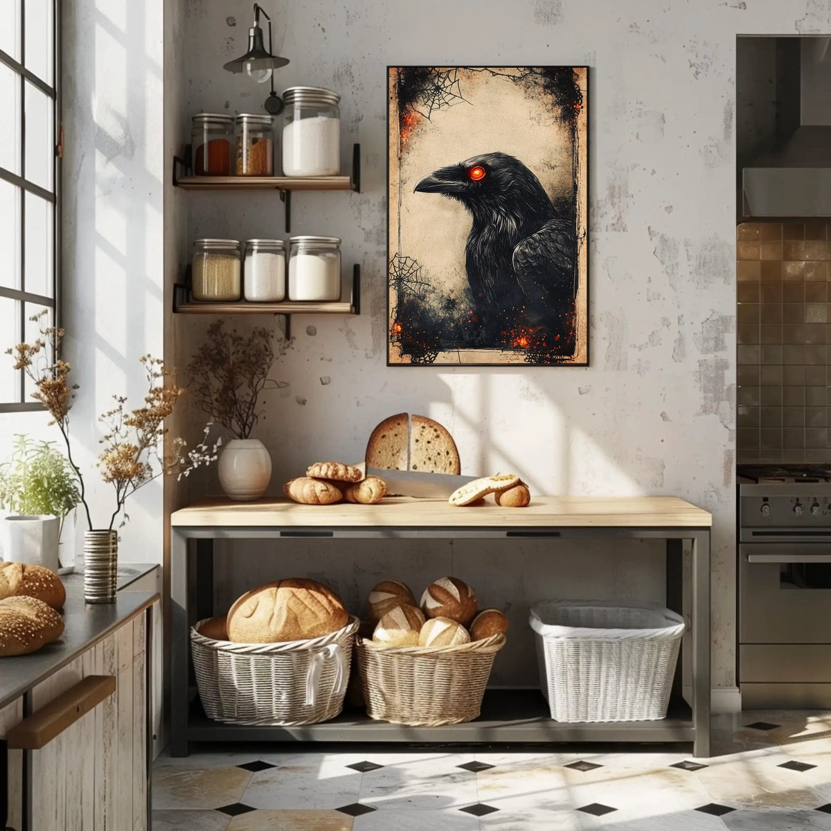 Raven with Red Eyes Artistic Animal Poster