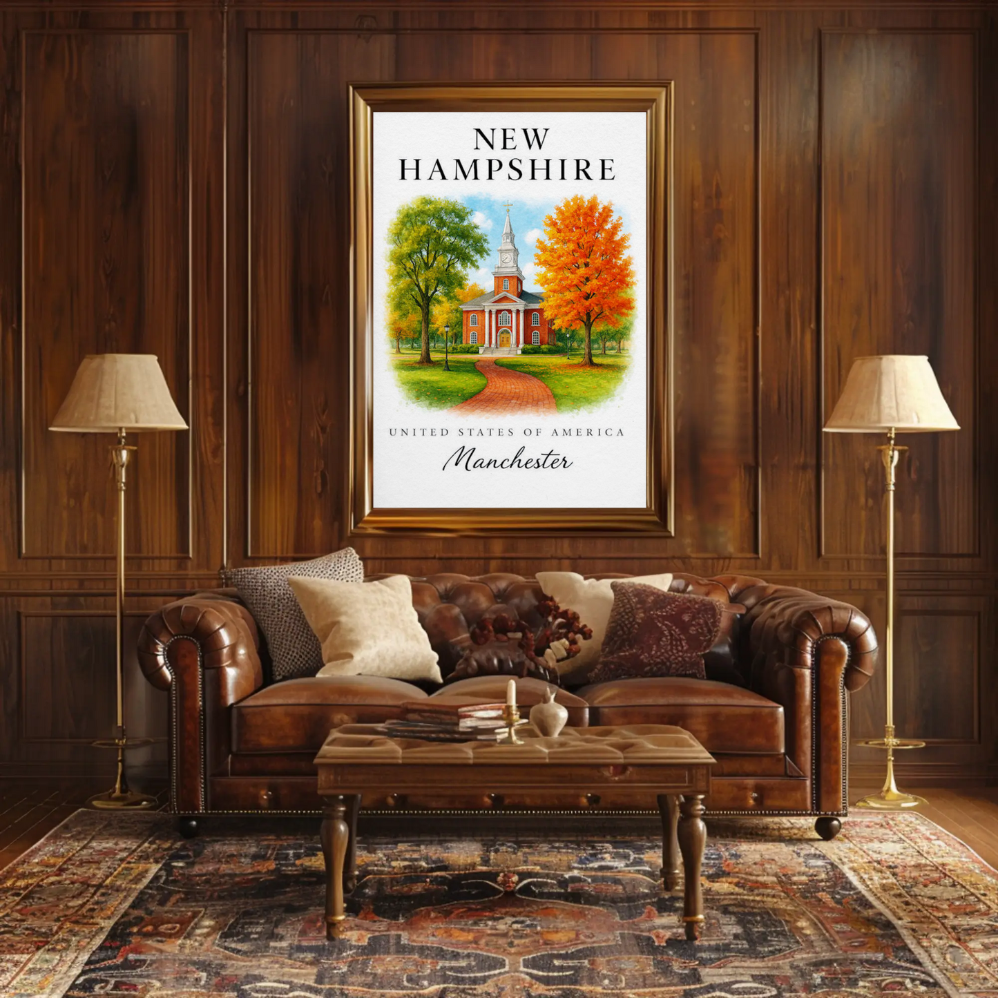 Manchester New Hampshire Historic Brick Church Autumn Travel Poster Travel Poster