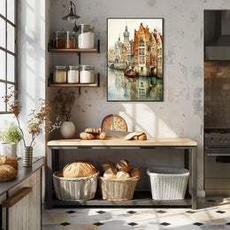 Renaissance Europe scene: Picturesque canal cultural heritage poster