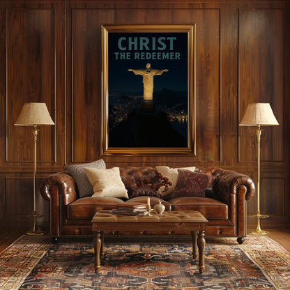 Christ The Redeemer Rio Night Skyline Travel Poster