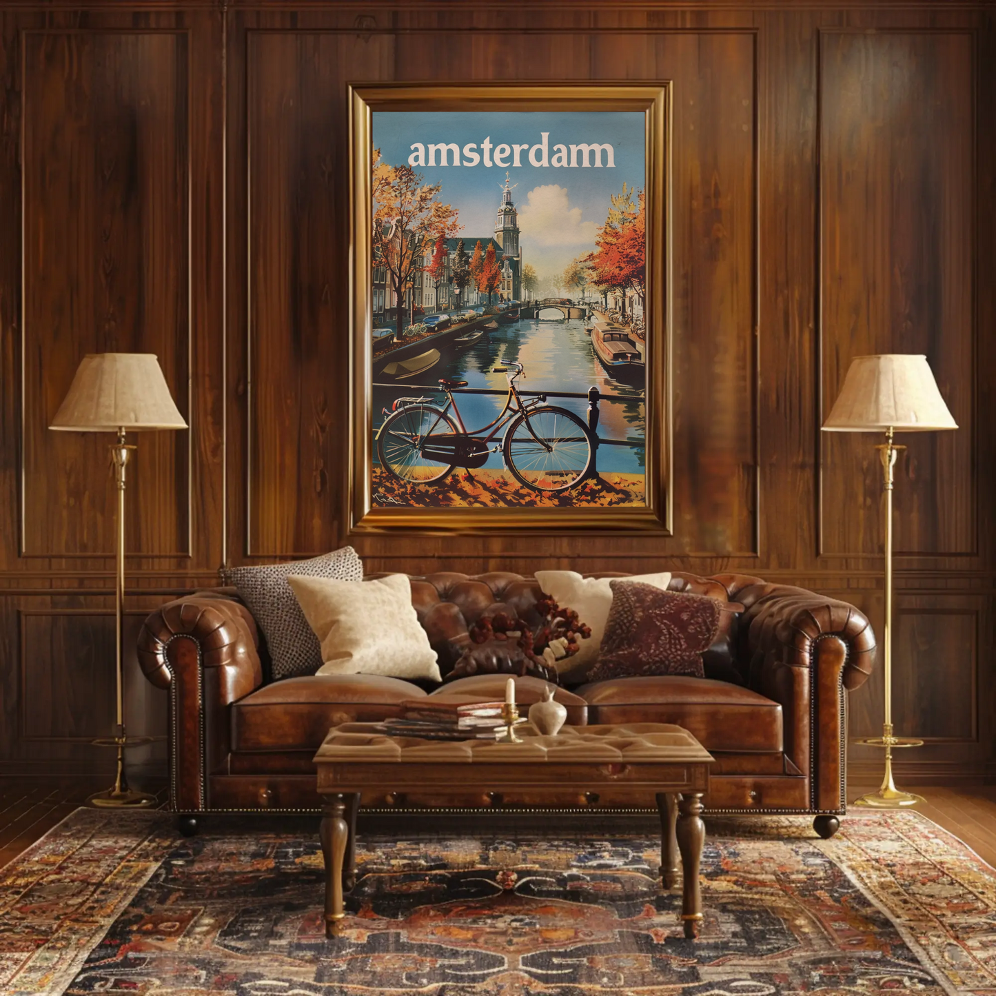 Amsterdam Autumn Canal Bike Ride Travel Poster