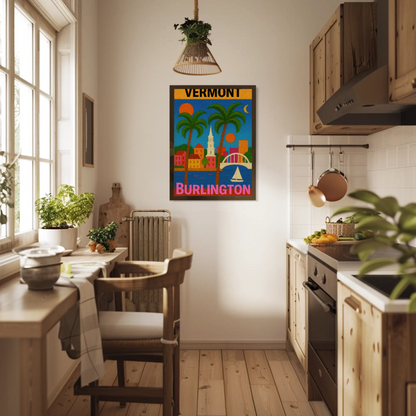 Vermont Burlington Palm Trees Church Sailboat Vintage Travel Poster