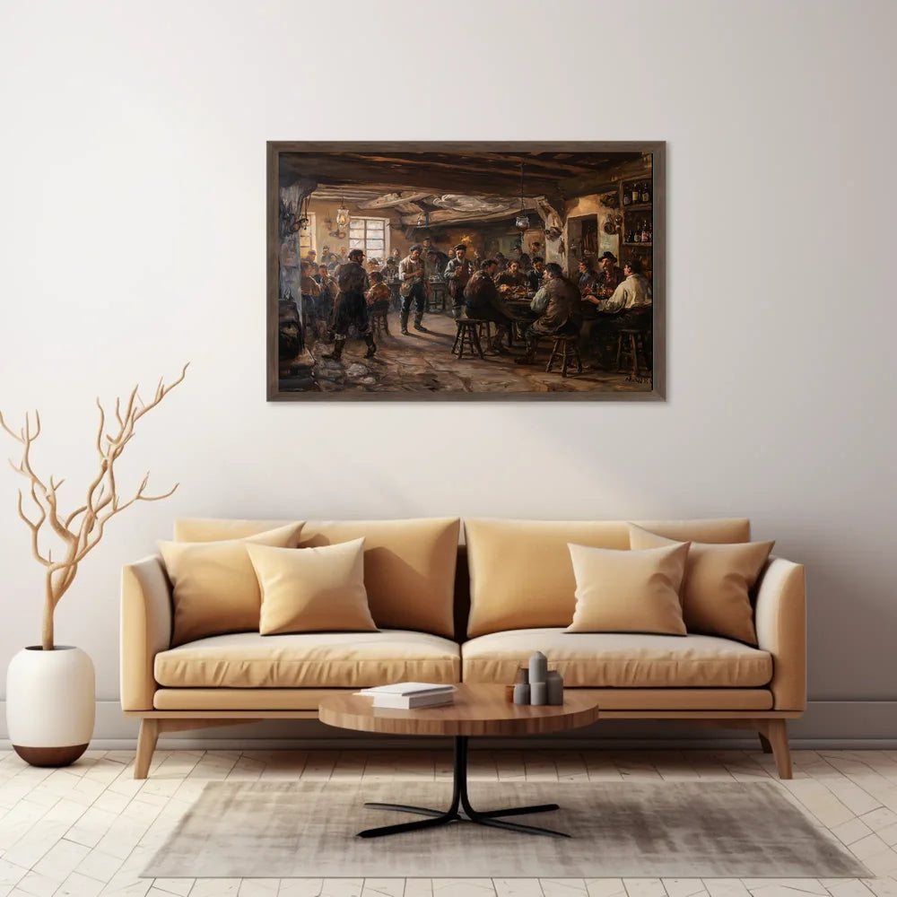 19th-Century European Tavern Scene Art Poster