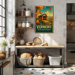 Vermont Autumn Travel Poster Vintage Wall Art