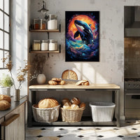 Whale in Cosmic Waves: Surreal Art Poster