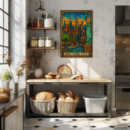 New York City Stained Glass Skyline Poster Modern Wall Art