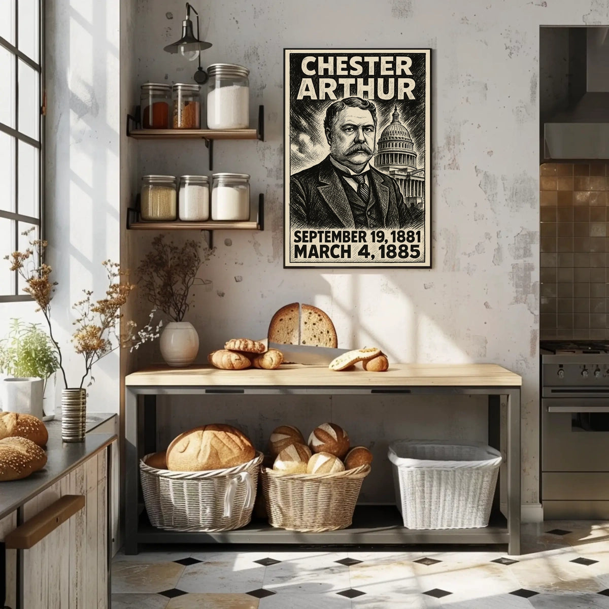 Chester A. Arthur 21st President of the United States B & W Comic Sketch Poster