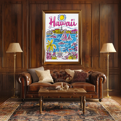 Hawaii USA Tropical Ocean Paradise Colorful Scenery Travel Poster