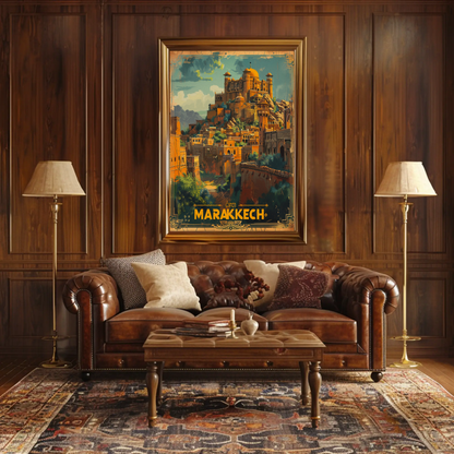 Marrakech Medina Palaces Mountains Travel Poster