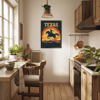 Texas Cowboy Sunset Vintage Travel Poster