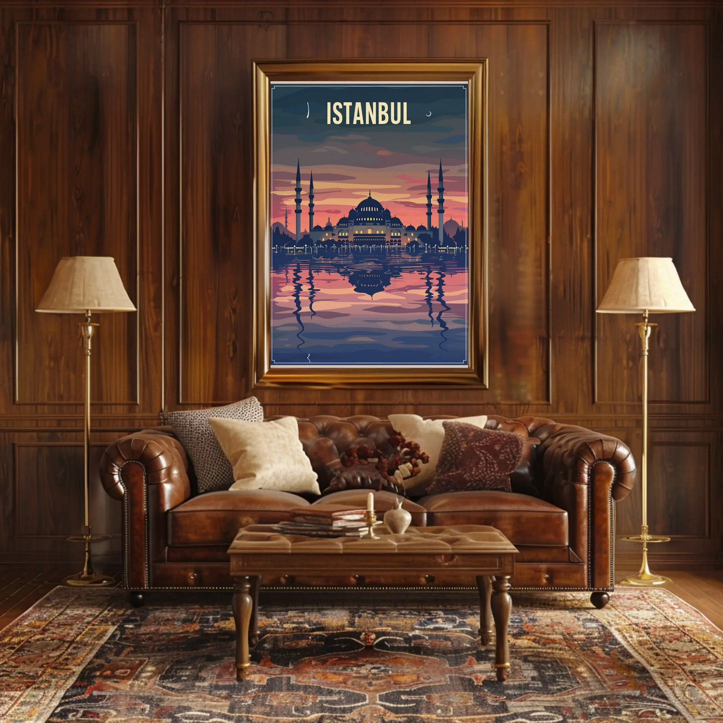 Istanbul Mosque Reflections Golden Twilight Water Travel Poster