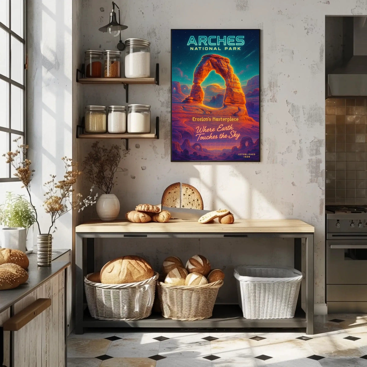 Arches National Park Starry Night Vintage Travel Poster