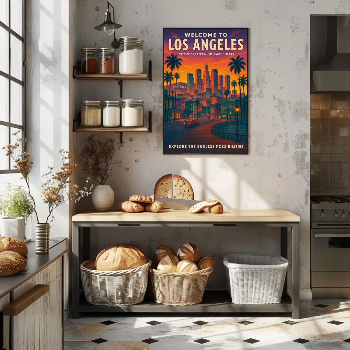 Los Angeles Skyline Retro Travel Poster Art Print