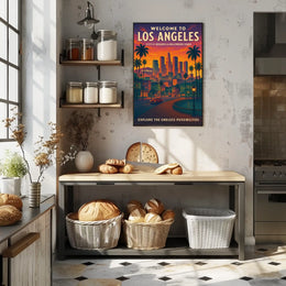 Los Angeles Skyline Retro Travel Poster Art Print