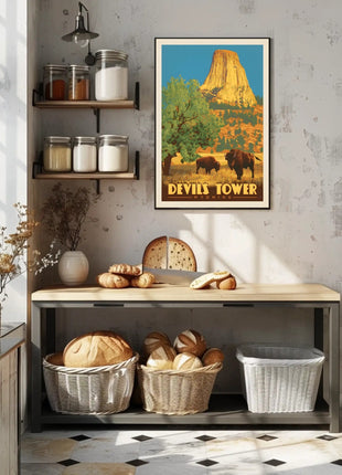 Devils Tower Wyoming Vintage Travel National Park Poster