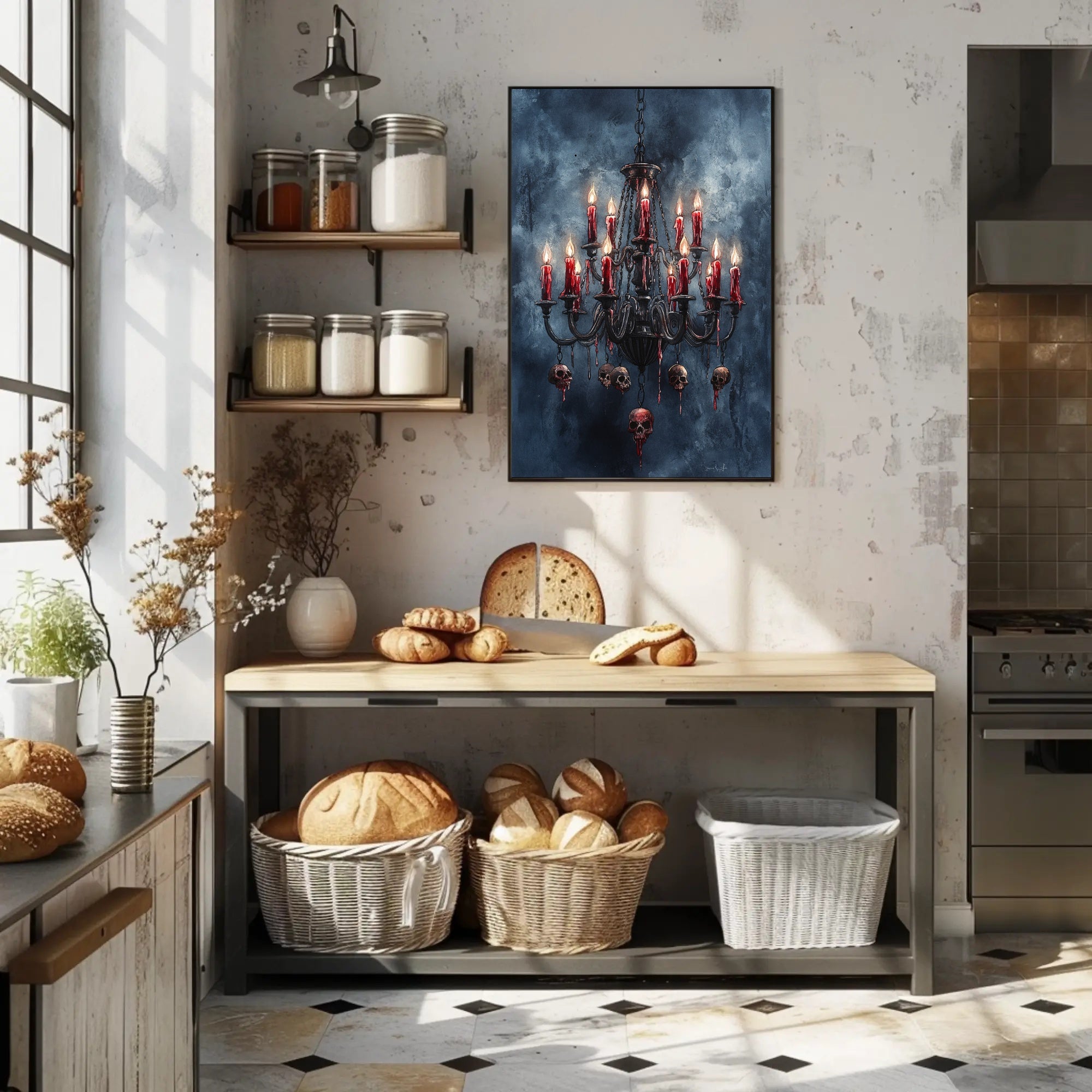 Gothic Chandelier Of Skulls Poster