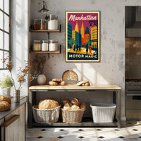 Stylized Manhattan Cityscape in Vibrant Art Deco Urban or Cityscape Poster