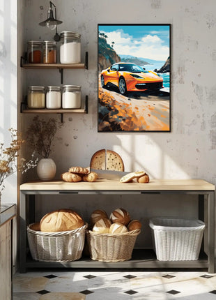 Modern Sports Car Adventure Coastal Road Travel Poster