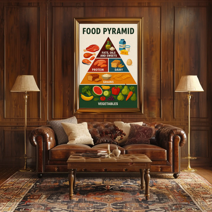 Food Pyramid Balanced Nutrition Guide Art Travel Poster