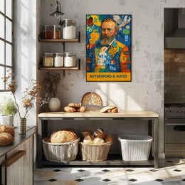 Colorful Bearded Man Portrait with Musical Elements Poster