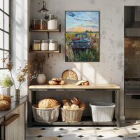 Vintage Pickup Truck Abstract Art On Canvas Fine Poster