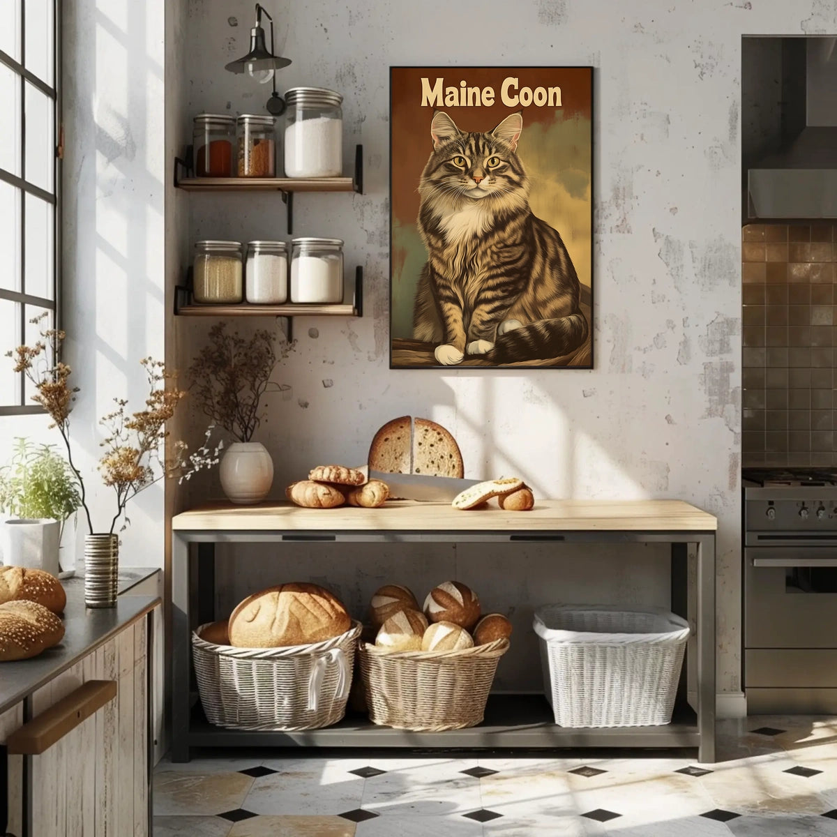Maine Coon Cat Studio Portrait Realistic Photography Poster