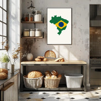 Artistic Brazil Map in National Colors Country Flag Poster