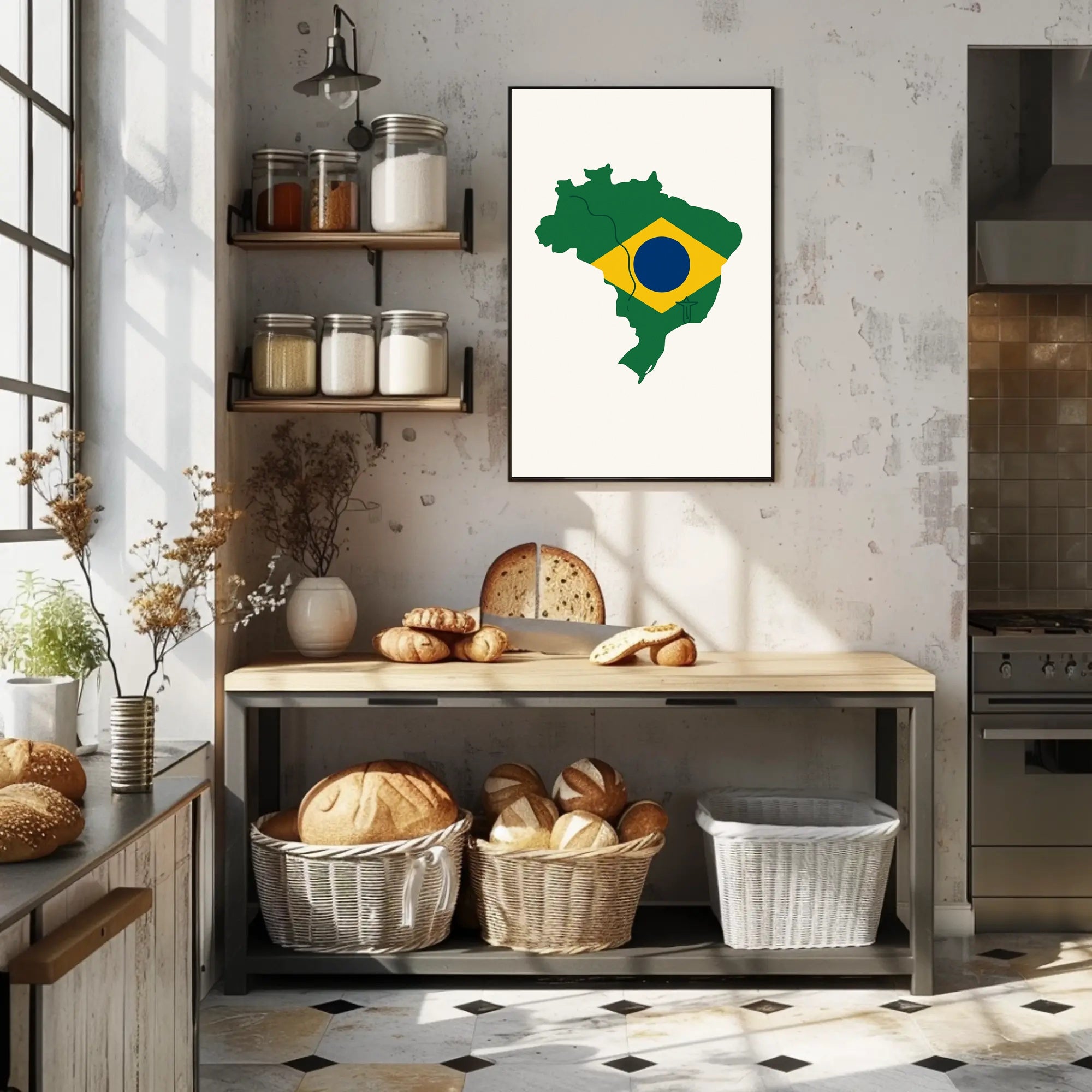 Artistic Brazil Map in National Colors Country Flag Poster