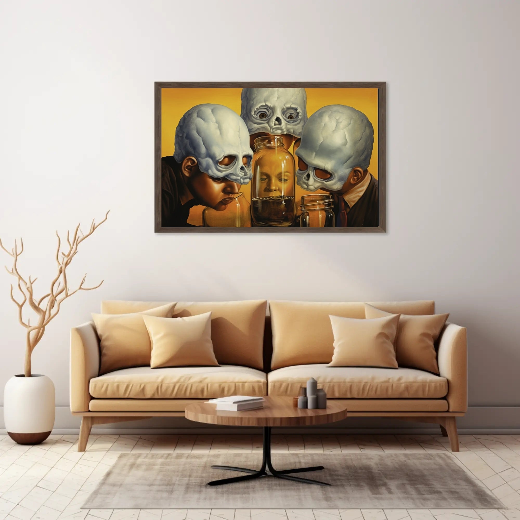 Surreal Identity Art with Skulls and Jars - Artistic Poster