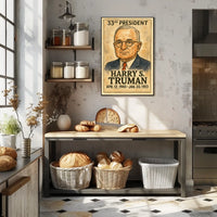 Harry S. Truman 33rd President of the United States Exaggerated Cartoon Sketch Poster