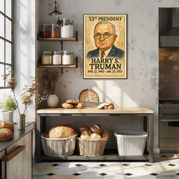 Harry S. Truman 33rd President of the United States Exaggerated Cartoon Sketch Poster