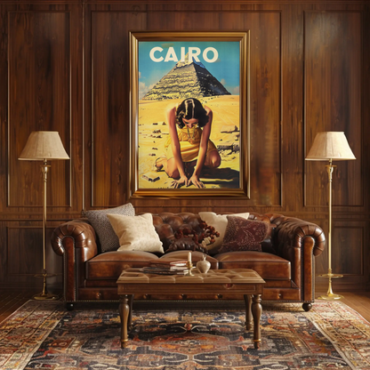 Cairo Pyramid Woman Desert Vintage Egypt Travel Poster