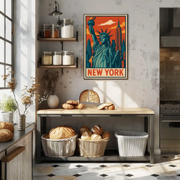 New York Skyline And Statue Of Liberty Poster