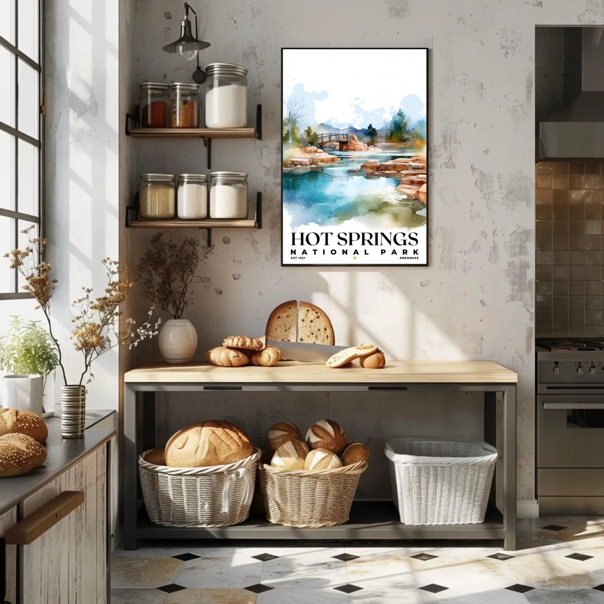 Hot Springs Watercolor Wall Art Poster