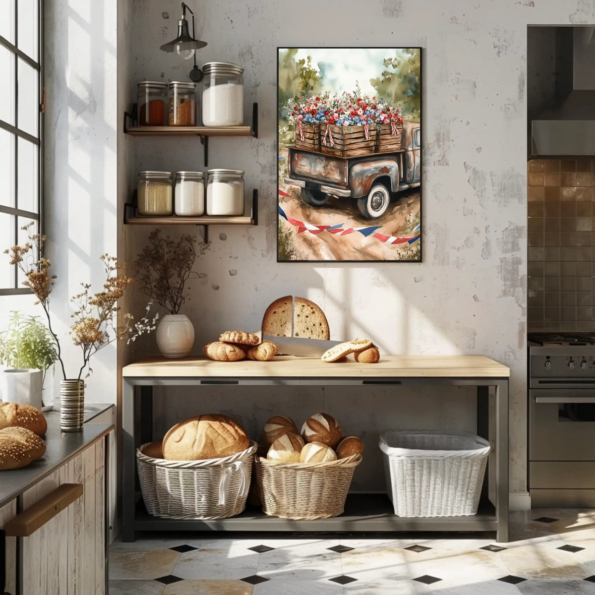 Weathered Pickup Truck Vintage Road Scene Wall Art Poster