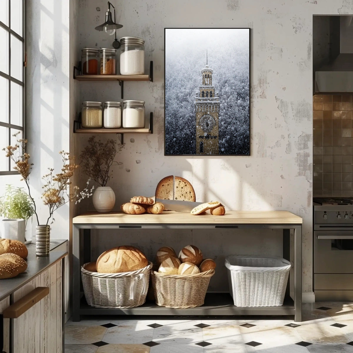 Snow-Covered Clock Tower Poster