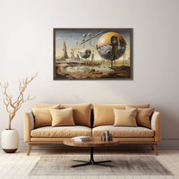 Futuristic Machines in a Surreal Desert Landscape Poster