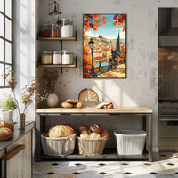 Autumn Cityscape Vintage Travel Poster Art Print
