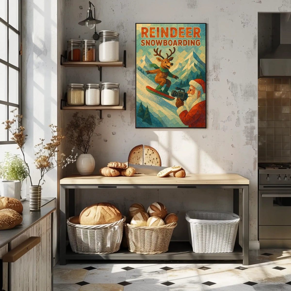 Reindeer Snowboarding Adventure Poster